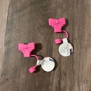 NEW Target Bullseyes Playground Silicone Pink Bow Straw Toppers